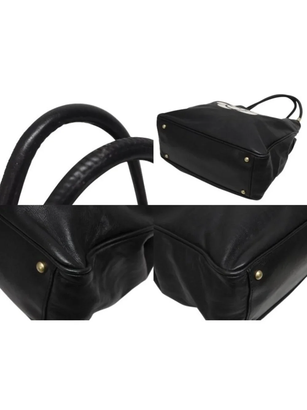 Chanel Camellia Logo Design Bag Black Leather Gold